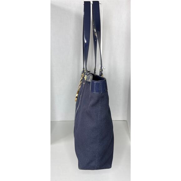 Tory Burch Canvas Jane Tote navy patient leather Shoulder Bag - Picture 9 of 14